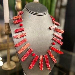 Red Marble Bib Necklace.